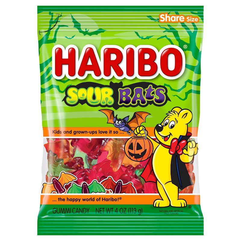 slide 1 of 7, HARIBO Halloween Sour Vampire Bats Gummy Candy - 4oz, 4 oz