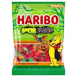 HARIBO Halloween Sour Vampire Bats Gummy Candy - 4oz