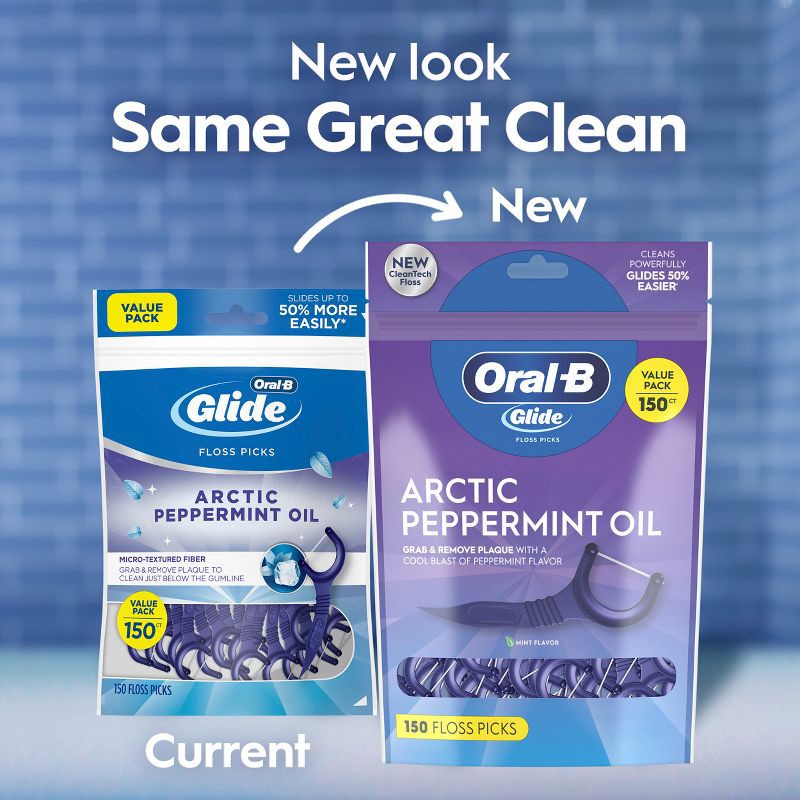 slide 8 of 10, Oral-B Glide Arctic Peppermint Oil Dental Floss Picks - Mint - 150ct, 150 ct