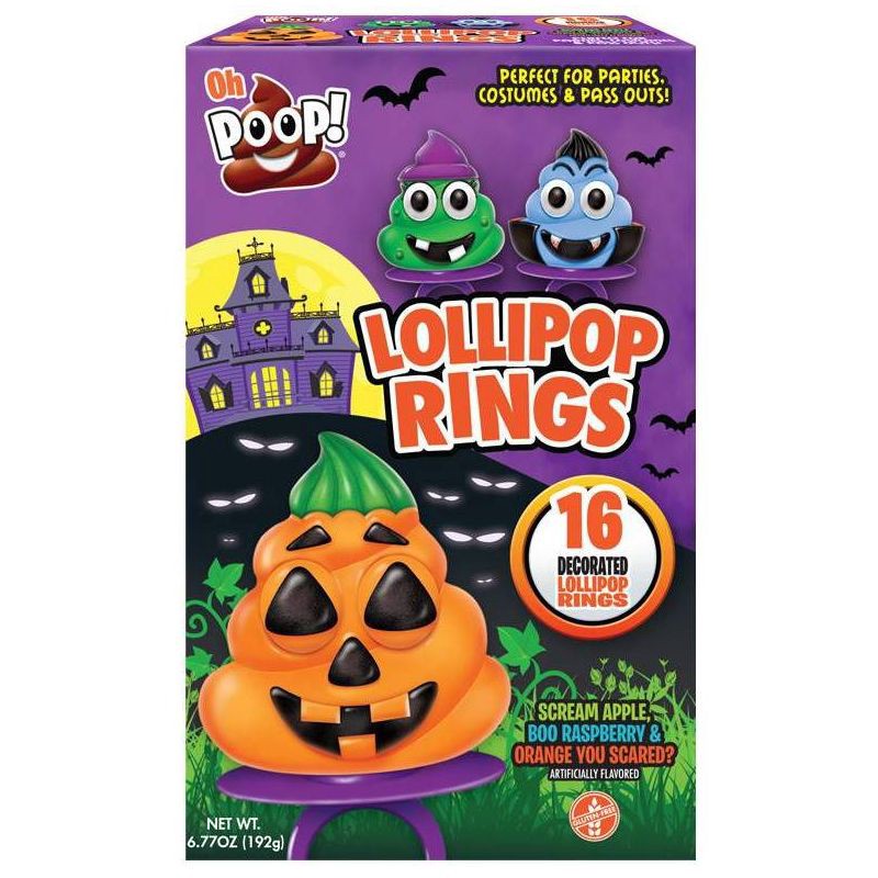 slide 1 of 1, Flix Candy Oh Poop! Halloween Lollipop Rings - 8.46oz/16ct, 8.46 oz, 16 ct