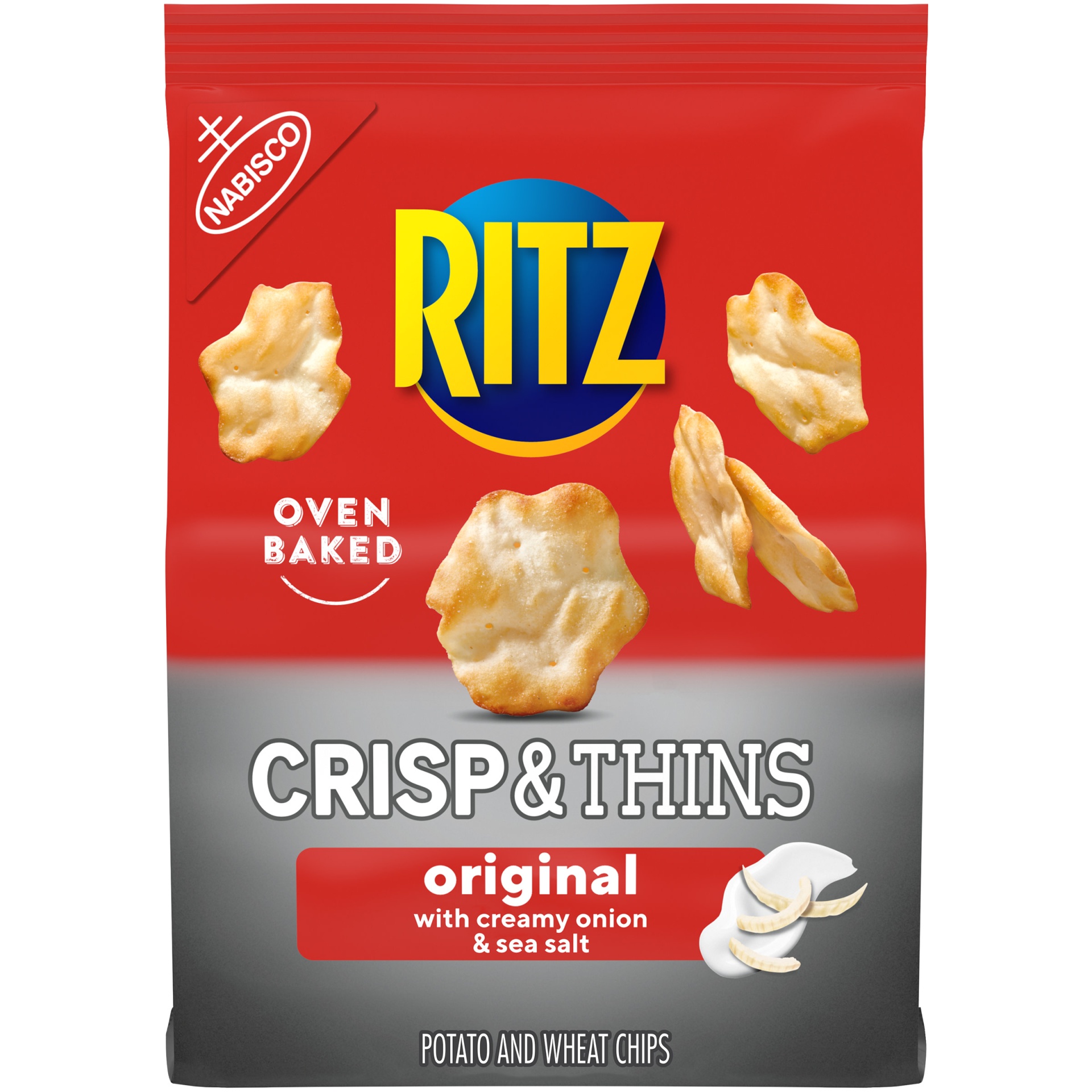 slide 1 of 2, RITZ Crisp and Thins Original with Creamy Onion and Sea Salt, 7.1 oz