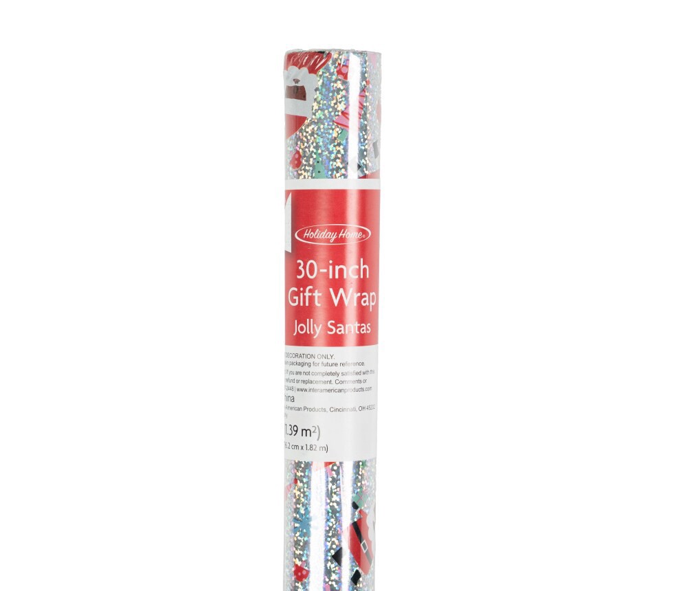 slide 1 of 4, Holiday Home 30 Inch Jolly Santa's Gift Wrap Roll, 30 in