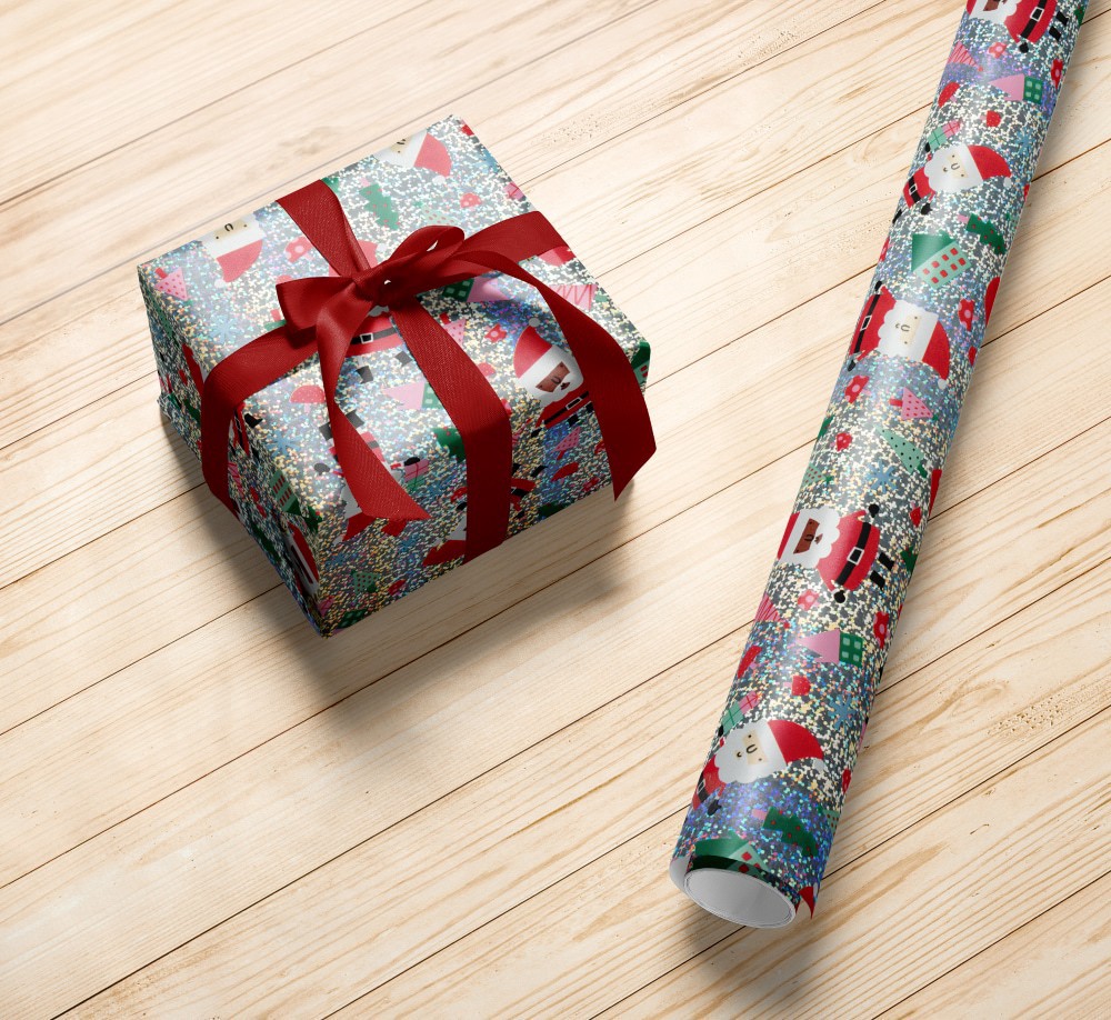 slide 4 of 4, Holiday Home 30 Inch Jolly Santa's Gift Wrap Roll, 30 in