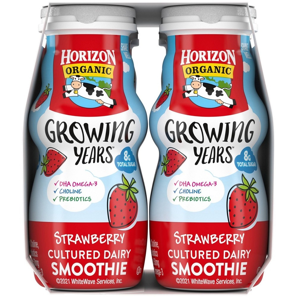 slide 7 of 7, DANNON Horizon Organic Growing Years Low Fat Strawberry Kids' Smoothies with DHA Omega-3 - 6ct/3.1 fl oz Bottles, 3 x 6 ct, 3.1 fl oz