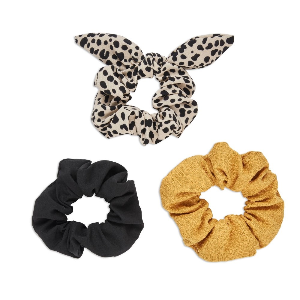 slide 2 of 4, scünci Scrunchies - Dot Print/Black/Yellow, 3 ct