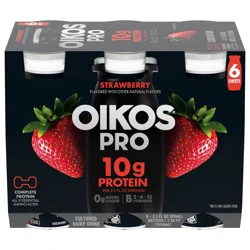 Oikos Pro Shots 10g Protein, Strawberry Cultured Dairy Drinks, 0g Added Sugar, Convenient High Protein Snacks for School, Office, Gym, 3.1 fl oz Bottles, 6 Count​