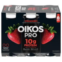 Oikos Pro Shots 10g Protein, Strawberry Cultured Dairy Drinks, 0g Added Sugar, Convenient High Protein Snacks for School, Office, Gym, 3.1 fl oz Bottles, 6 Count​