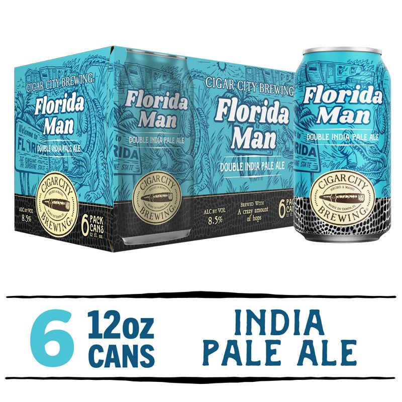 slide 1 of 7, Cigar City Brewing Cigar City Florida Man Double IPA Beer - 6pk/12 fl oz Cans, 6 ct; 12 fl oz