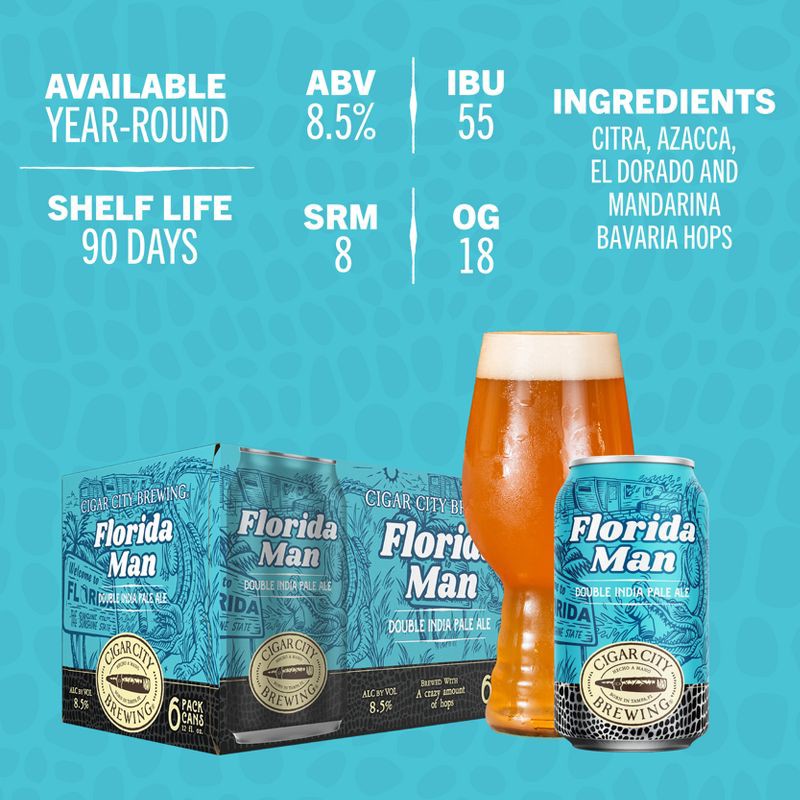 slide 4 of 7, Cigar City Brewing Cigar City Florida Man Double IPA Beer - 6pk/12 fl oz Cans, 6 ct; 12 fl oz