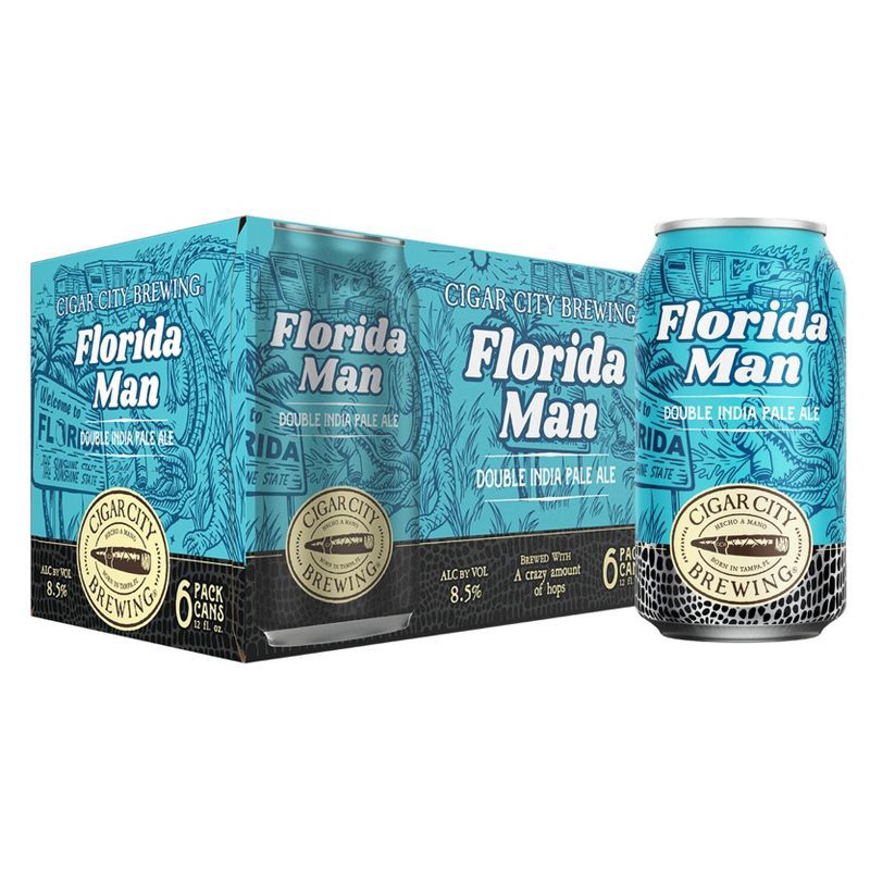 slide 1 of 9, Cigar City Brewing Cigar City Florida Man Double IPA Beer - 6pk/12 fl oz Cans, 6 ct; 12 fl oz