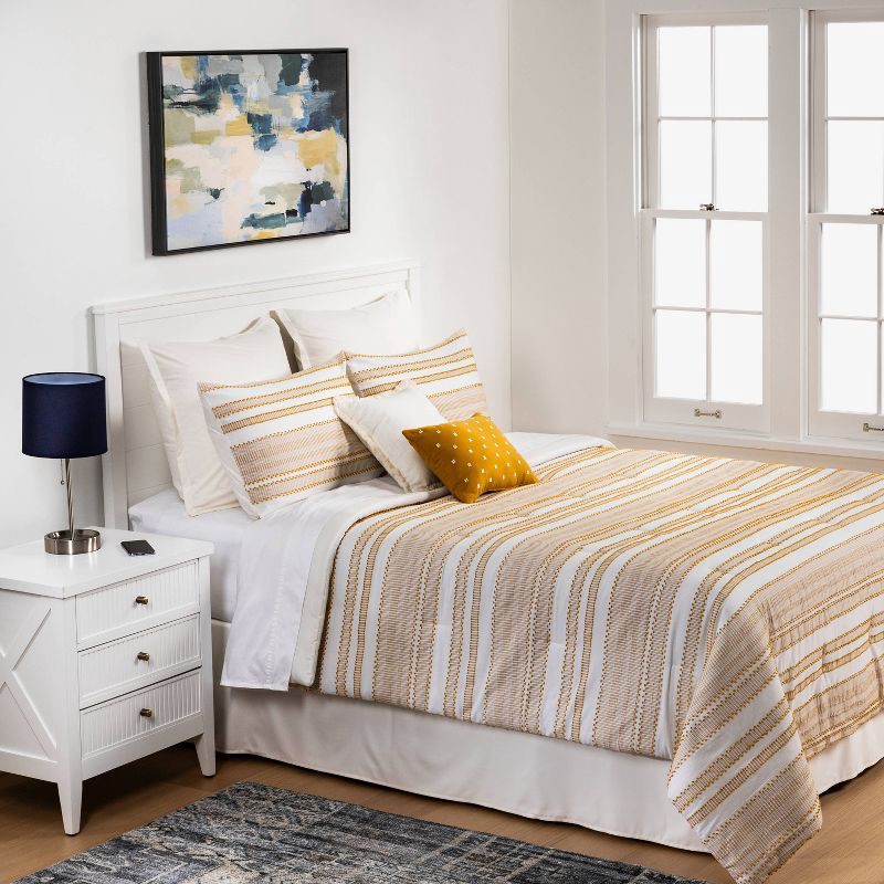 slide 2 of 6, 8pc Queen Clipped Jacquard Stripe Comforter Set Yellow/Off-White - Threshold™: Reversible, OEKO-TEX Certified, 8 ct
