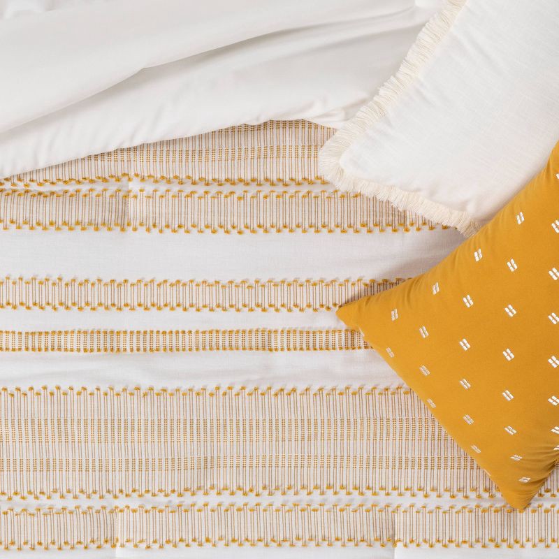 slide 5 of 6, 8pc Queen Clipped Jacquard Stripe Comforter Set Yellow/Off-White - Threshold™: Reversible, OEKO-TEX Certified, 8 ct
