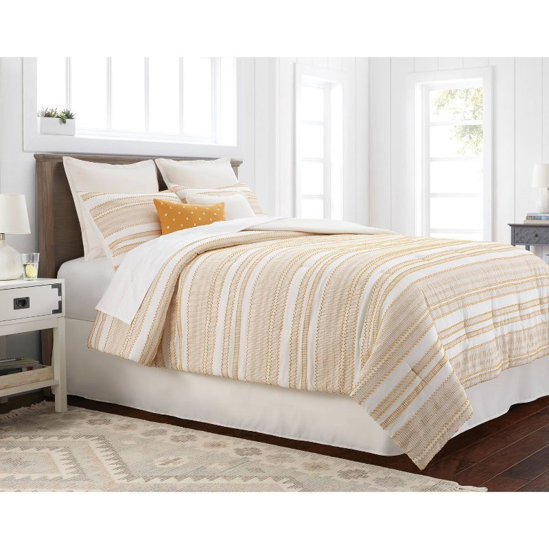 slide 6 of 6, 8pc Queen Clipped Jacquard Stripe Comforter Set Yellow/Off-White - Threshold™: Reversible, OEKO-TEX Certified, 8 ct
