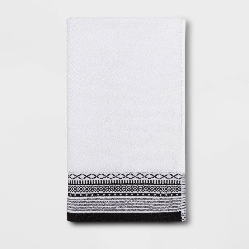 slide 1 of 2, Diamond Border Terry Hand Towel Black/White - Threshold™, 1 ct