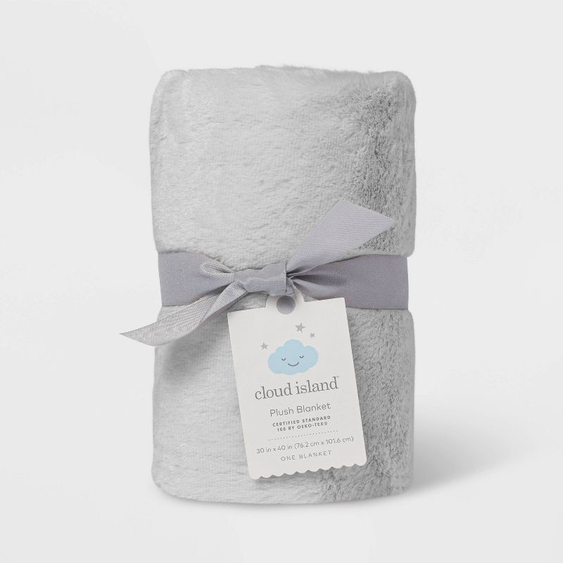 slide 2 of 4, Solid Satin Edge Plush Blanket - Cloud Island™ Gray, 1 ct