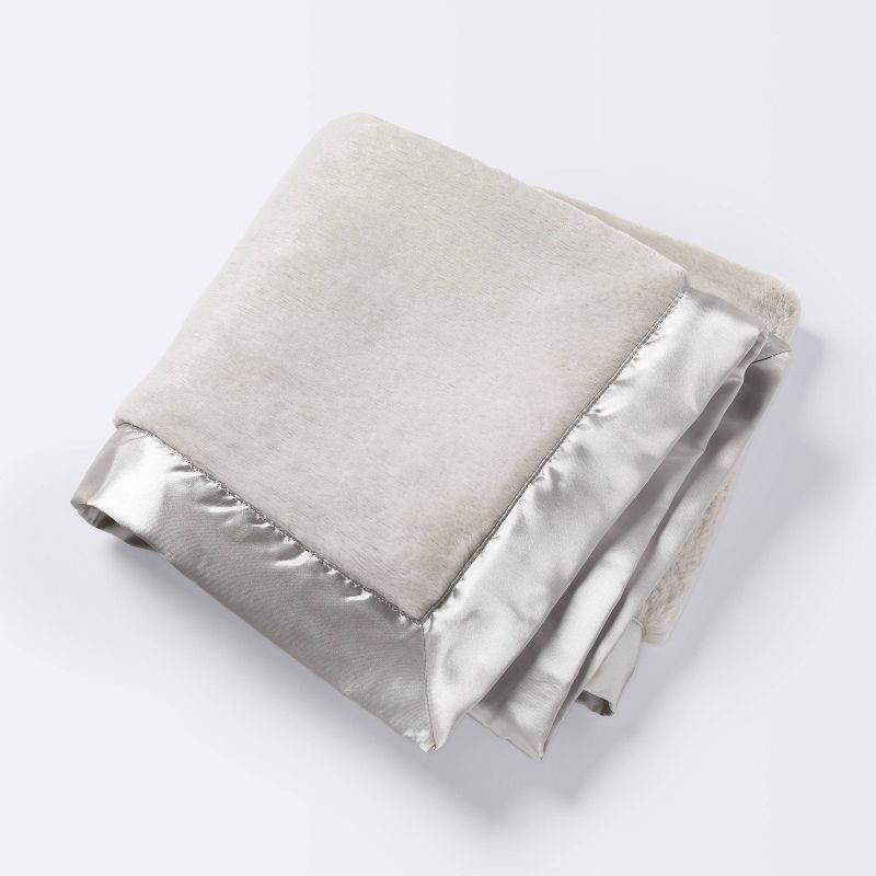 slide 1 of 4, Solid Satin Edge Plush Blanket - Cloud Island™ Gray, 1 ct