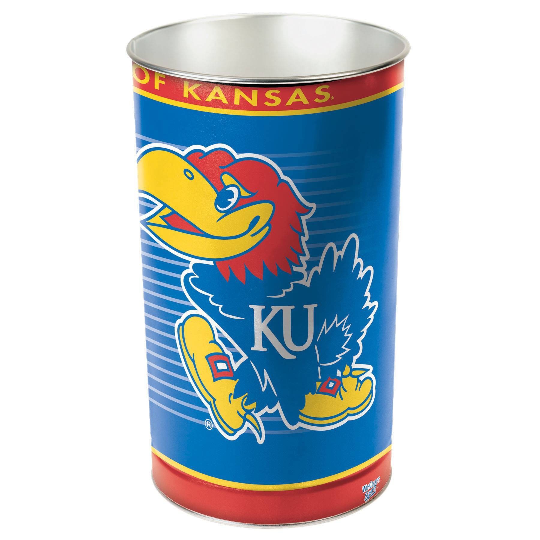 slide 1 of 1, NCAA Kansas Jayhawks Tin Trash Can, 1 ct