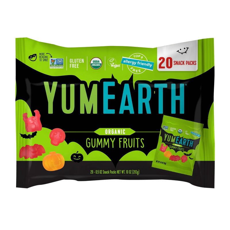 slide 1 of 7, YumEarth Halloween Organic Gummy Fruits Candy Bag - 10oz/20ct, 10 oz; 20 ct