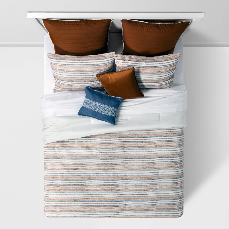 slide 3 of 5, 8pc King Woven Stripe Comforter Set Dark Blue/Orange/Off White - Threshold™, 8 ct