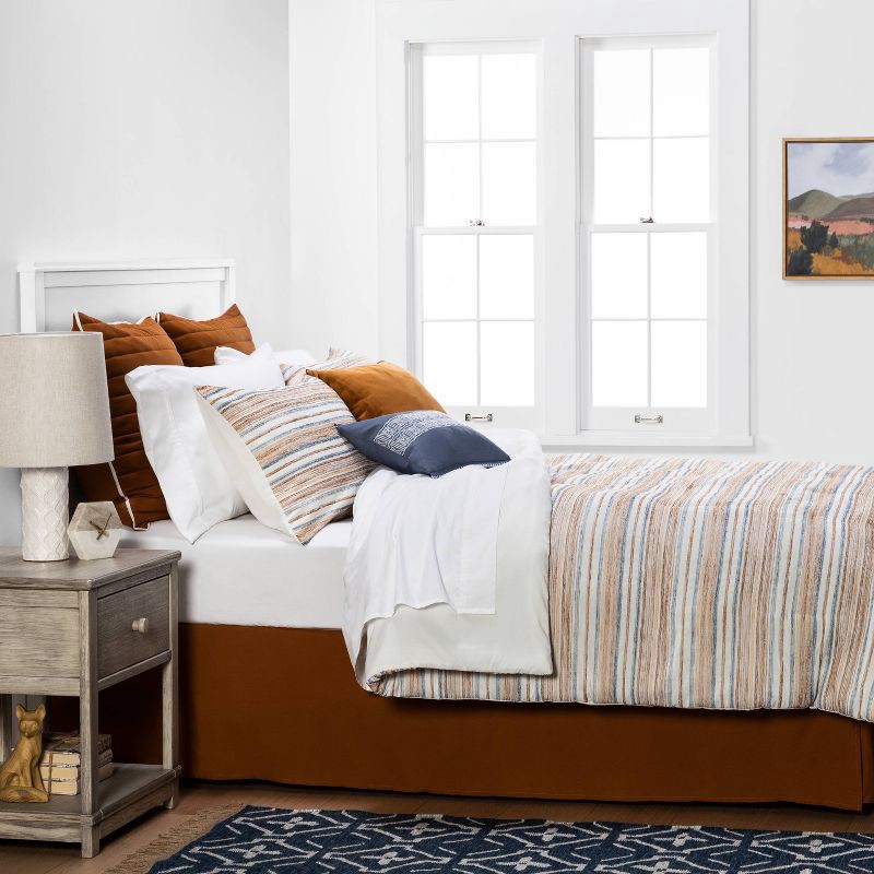 slide 2 of 5, 8pc Queen Woven Stripe Comforter Set Dark Blue/Orange/Off White - Threshold™: Polyester Jacquard, Reversible Design, 8 ct
