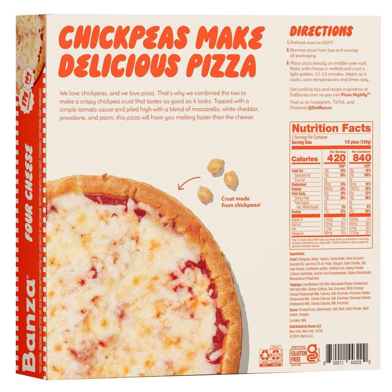 slide 2 of 9, Banza Chickpea Gluten Free Protein Cheese Frozen Pizza - 10.9oz, 10.9 oz