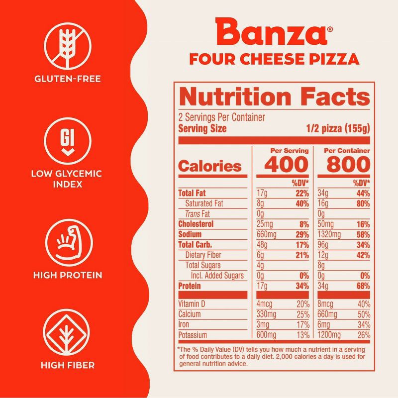 slide 4 of 9, Banza Chickpea Gluten Free Protein Cheese Frozen Pizza - 10.9oz, 10.9 oz