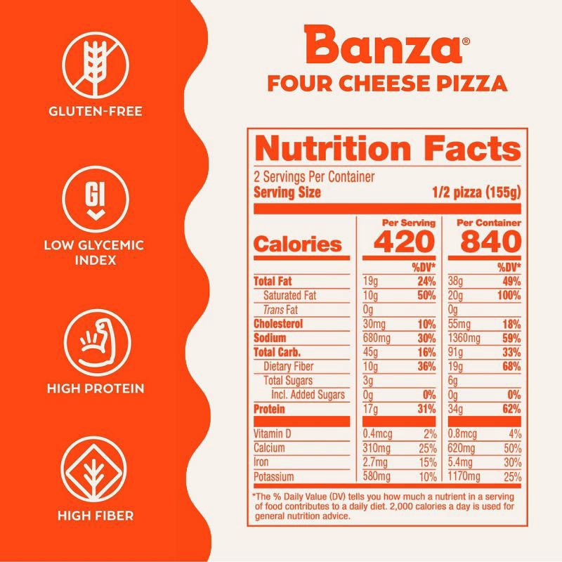 slide 4 of 9, Banza Chickpea Gluten Free Protein Cheese Frozen Pizza - 10.9oz, 10.9 oz