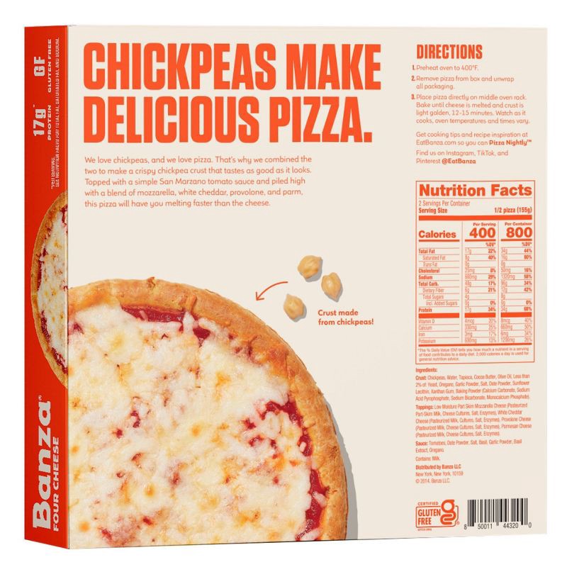 slide 4 of 9, Banza Chickpea Gluten Free Protein Cheese Frozen Pizza - 10.9oz, 10.9 oz