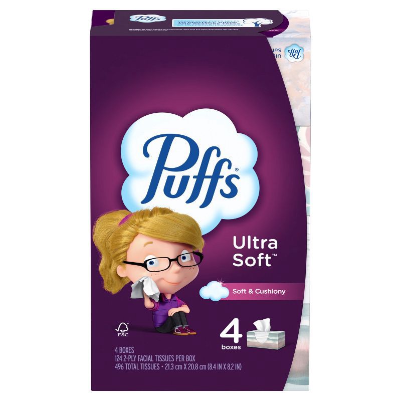 slide 12 of 16, Puffs Ultra Soft Facial Tissue - 4pk/124ct, 4 ct, 124 ct