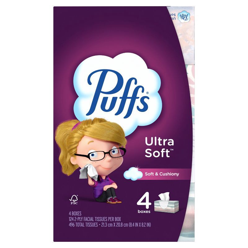 slide 10 of 16, Puffs Ultra Soft Facial Tissue - 4pk/124ct, 4 ct, 124 ct