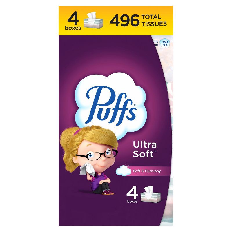 slide 1 of 16, Puffs Ultra Soft Facial Tissue - 4pk/124ct, 4 ct, 124 ct