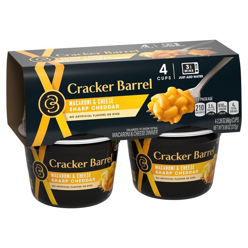 slide 9 of 10, Cracker Barrel Sharp Cheddar Mac and Cheese Cups Dinner - 9.56oz/4ct, 9.56 oz, 4 ct