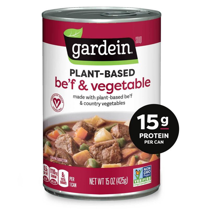 slide 1 of 6, Gardein Plant Based Be'f and Vegetable Soup - 15oz, 15 oz