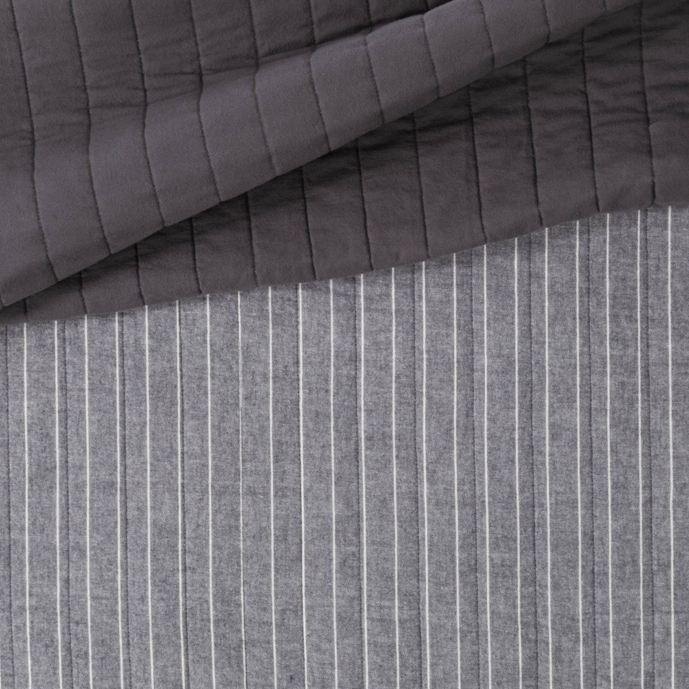 slide 3 of 3, Full/Queen Flannel Stripe Quilt Gray - Threshold, 1 ct