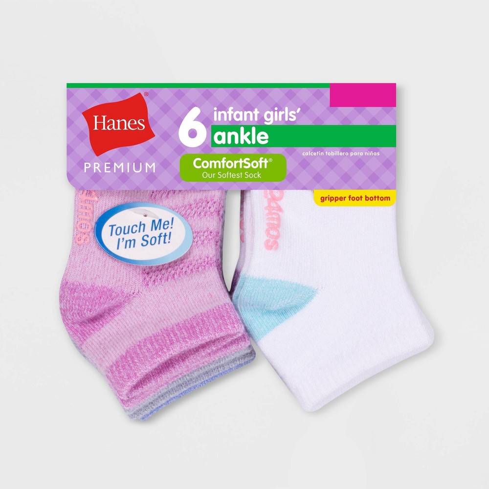 slide 2 of 2, Hanes Premium Baby Girls' 6pk Comfort Soft Ankle Socks - Colors May Vary 6-12M, 6 ct