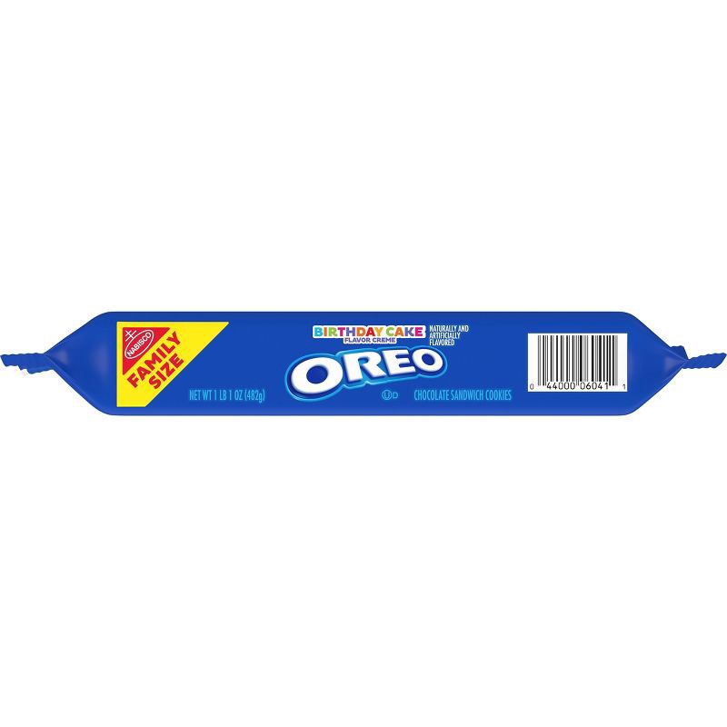 slide 9 of 13, Oreo Birthday Cake Creme Chocolate Sandwich Cookies Family Size - 17oz, 17 oz