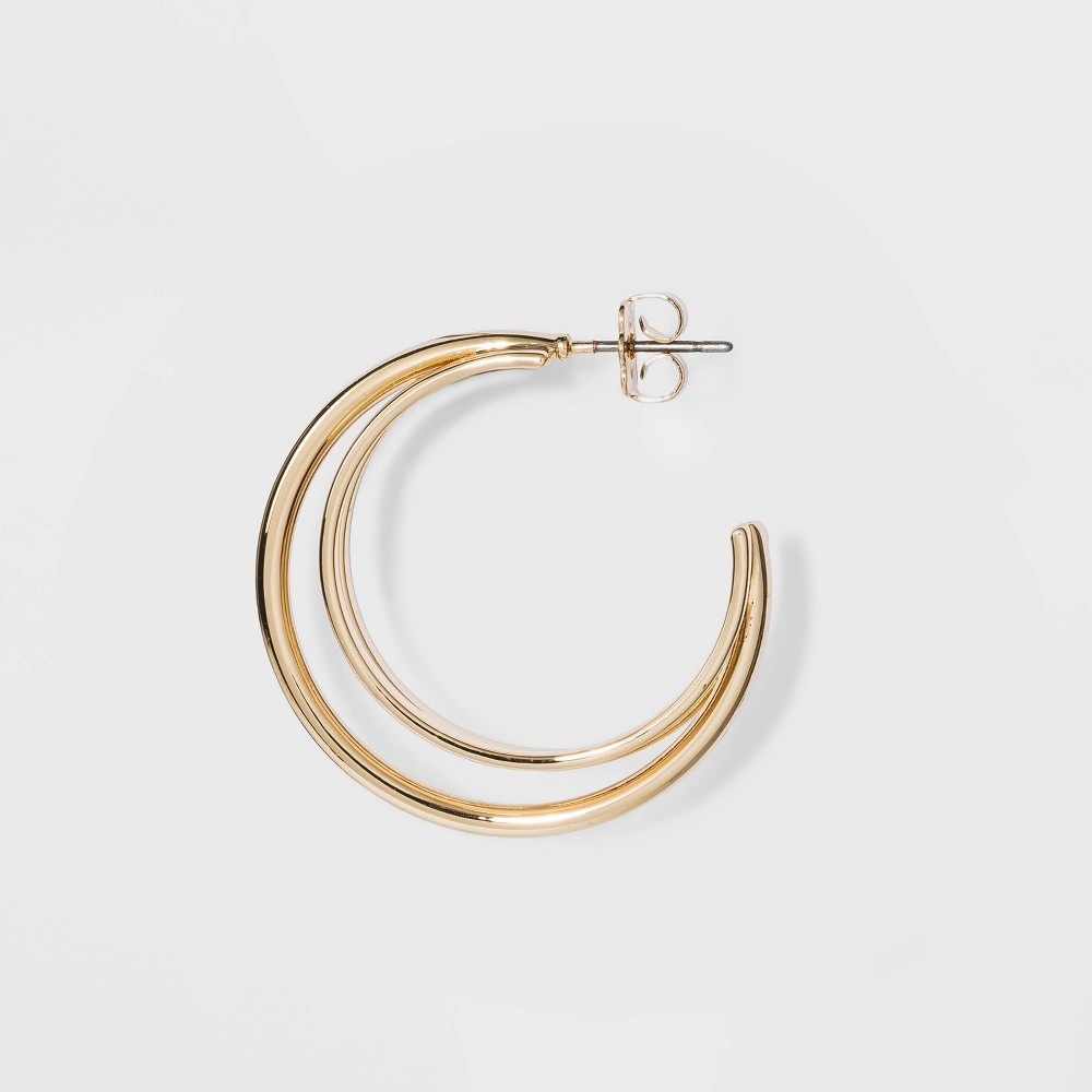 slide 2 of 2, Metal Double Hoop Earrings - A New Day Gold, 1 ct