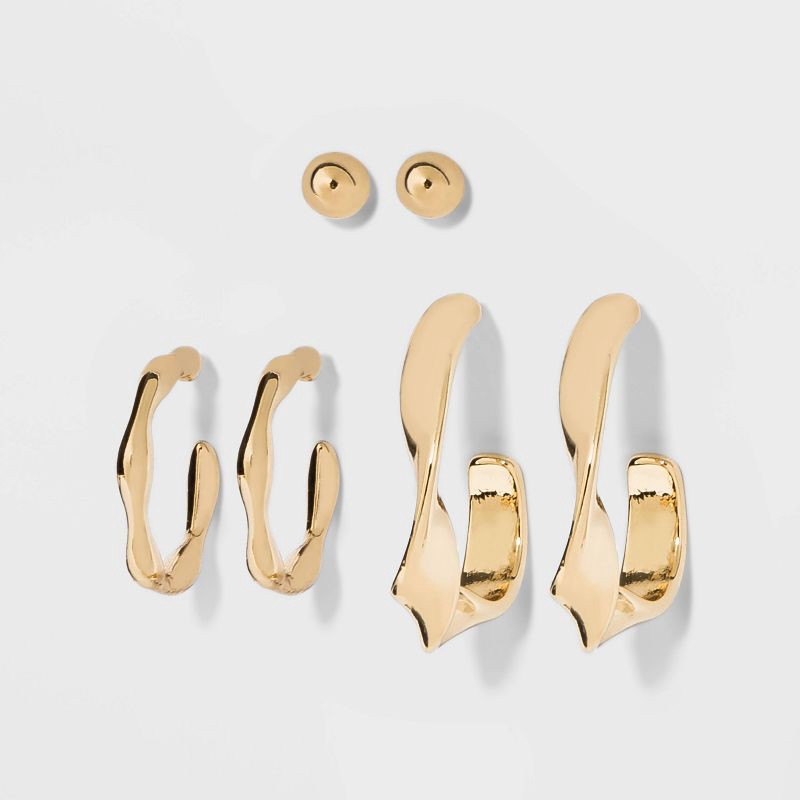 slide 1 of 1, Hoop Earring Set 3pc - A New Day Gold, 3 ct