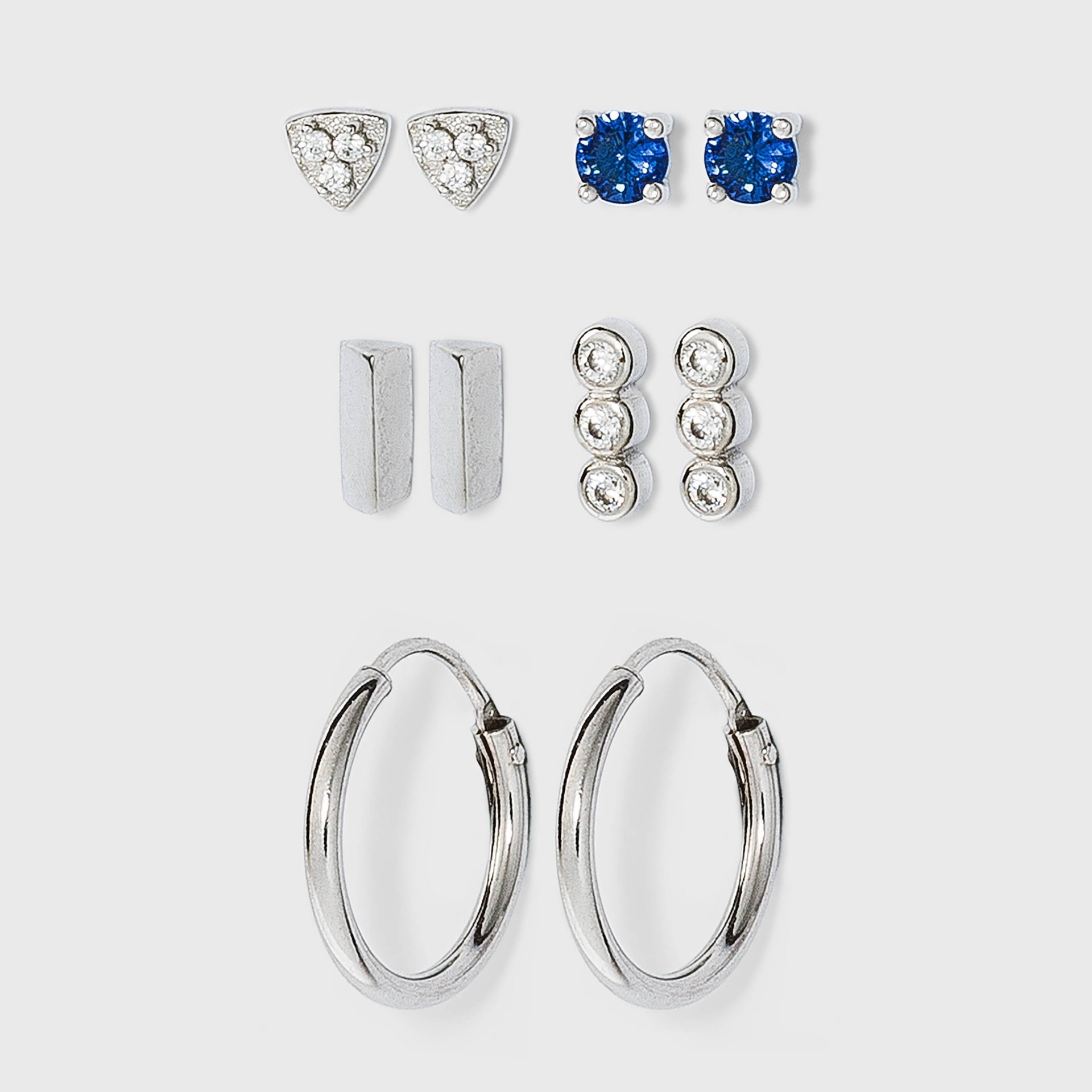 slide 1 of 2, Sterling Silver Glass and Cubic Zirconia Bar Quint Stud Earring Set 5pc - A New Day Silver, 5 ct