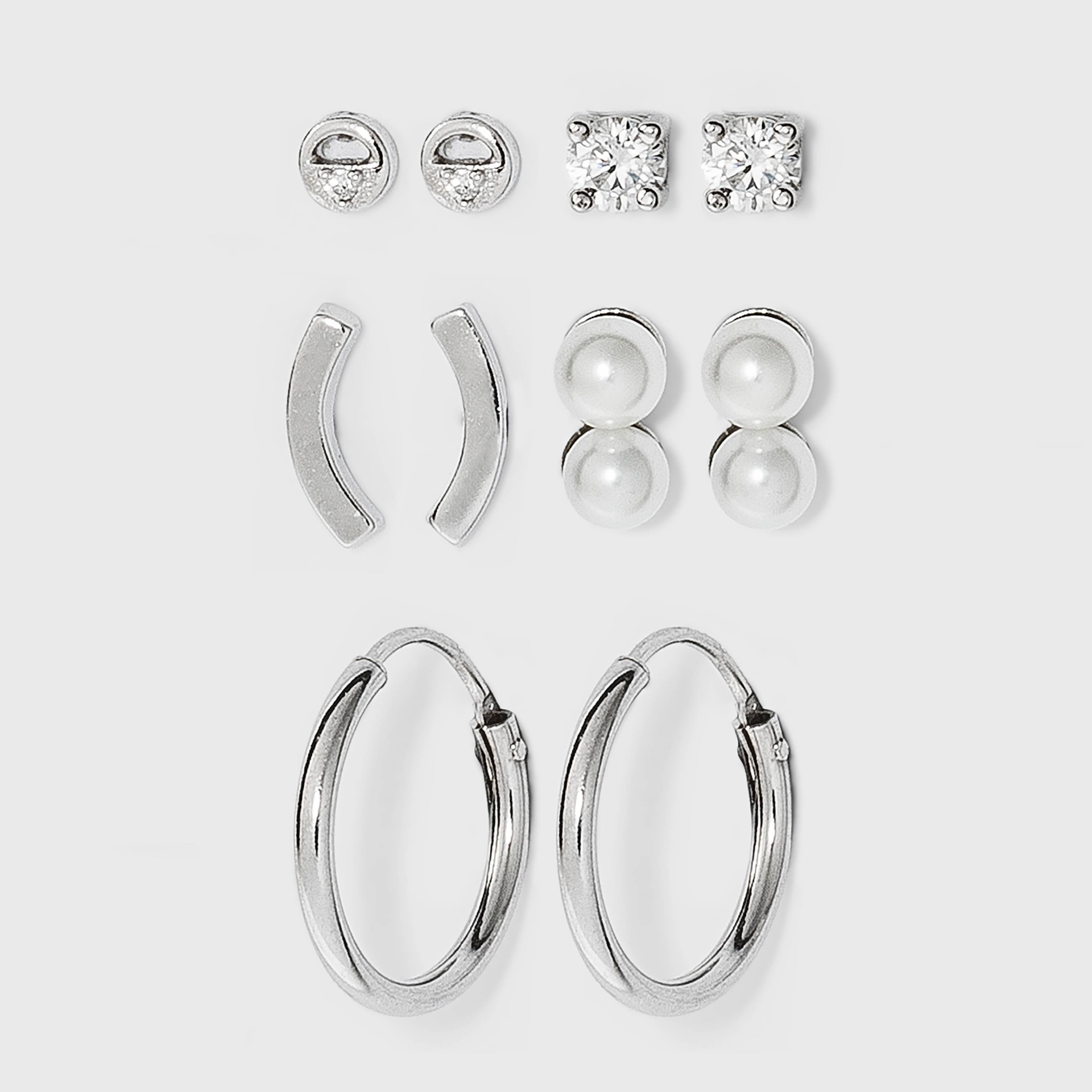 slide 1 of 2, Sterling Silver Double Pearl and Cubic Zirconia Hoop Stud Earring Set - A New Day Silver, 5 ct