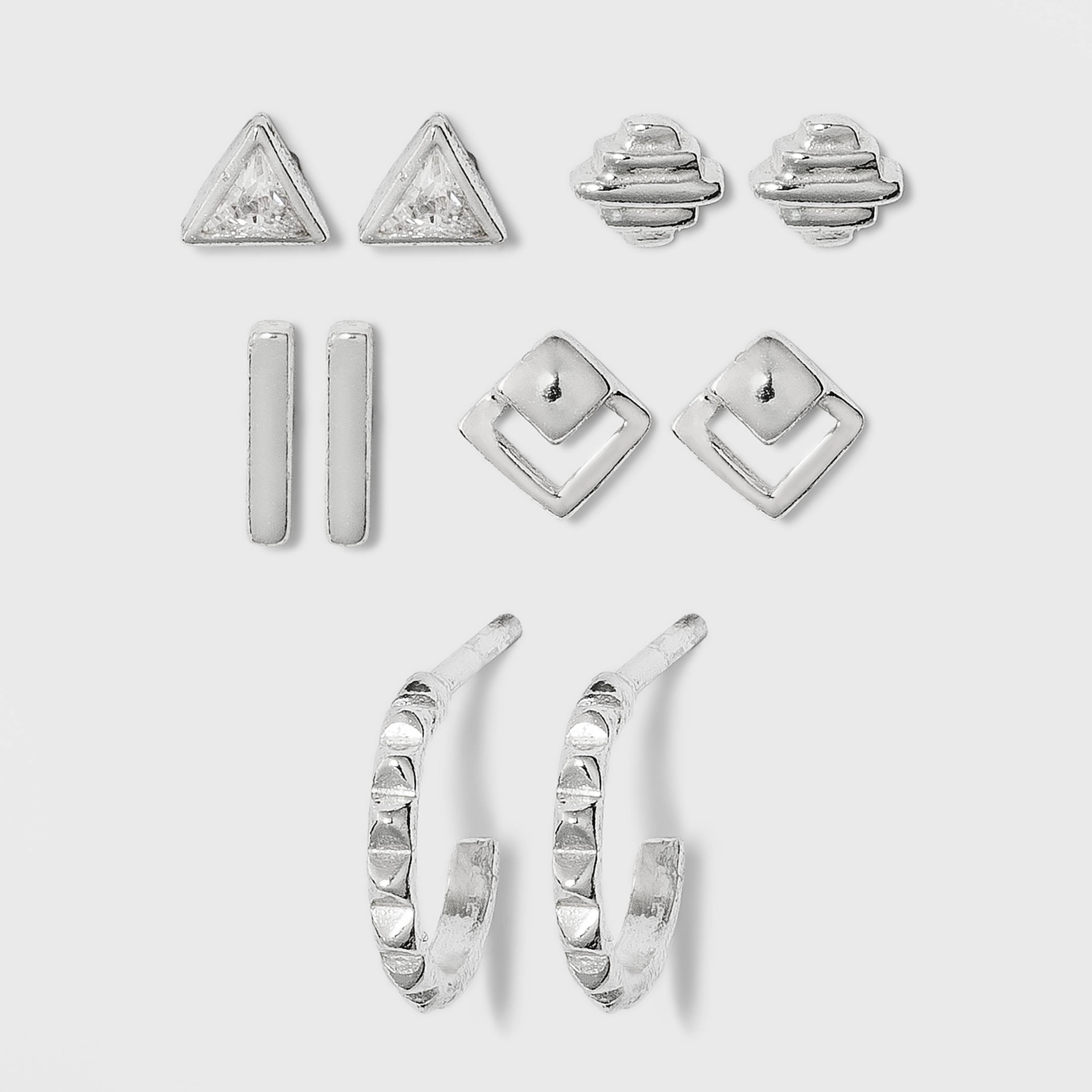 slide 1 of 2, Sterling Silver with Cubic Zirconia Geometric Stud Earring Set 5pc - A New Day Silver, 5 ct