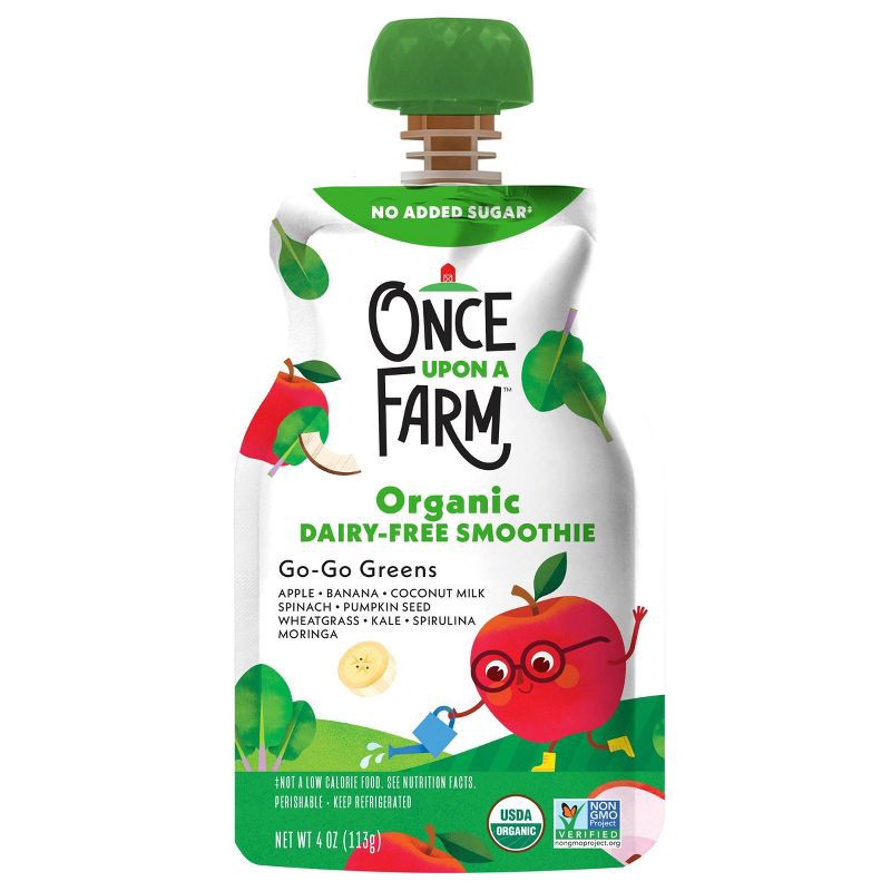 slide 1 of 3, Once Upon A Farm Go-Go Greens Organic Dairy-Free Kids' Smoothie - 4oz Pouch, 4 oz