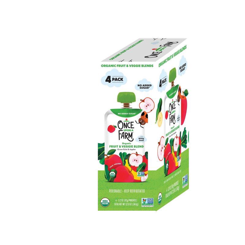slide 3 of 6, Once Upon a Farm Green Kale & Apples Organic Kids' Snack - 4ct/3.2oz Pouches, 4 ct; 3.2 oz