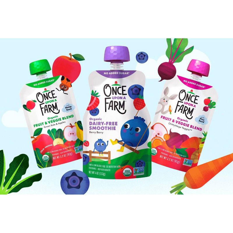 slide 4 of 6, Once Upon a Farm Green Kale & Apples Organic Kids' Snack - 4ct/3.2oz Pouches, 4 ct; 3.2 oz