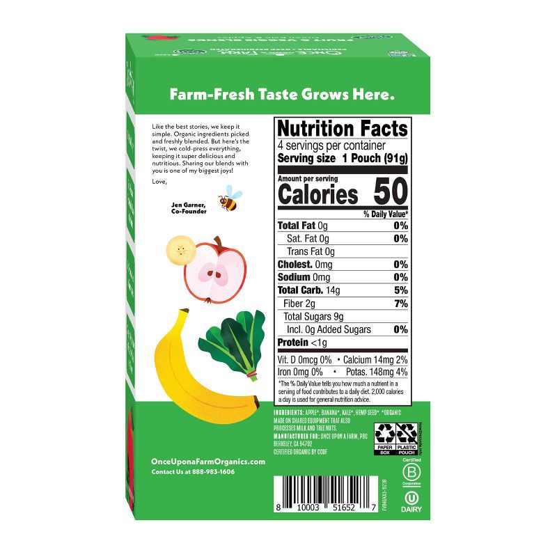 slide 8 of 12, Once Upon a Farm Green Kale & Apples Organic Kids' Snack - 4ct/3.2oz Pouches, 4 ct; 3.2 oz