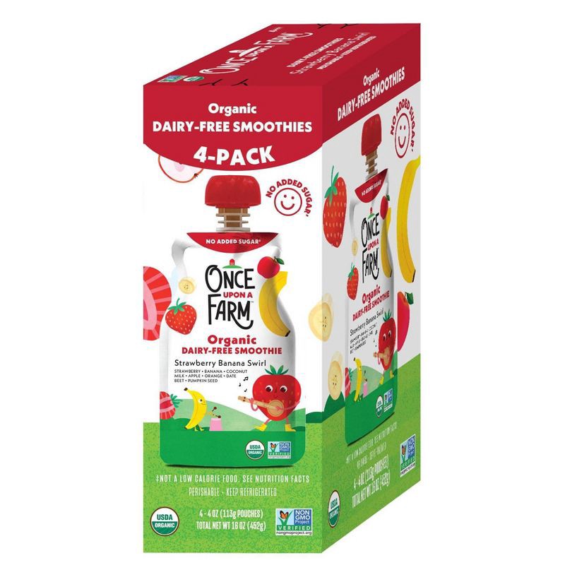 slide 2 of 5, Once Upon a Farm Strawberry Banana Swirl Organic Dairy-Free Kids' Smoothie - 4ct/4oz Pouches, 4 ct; 4 oz