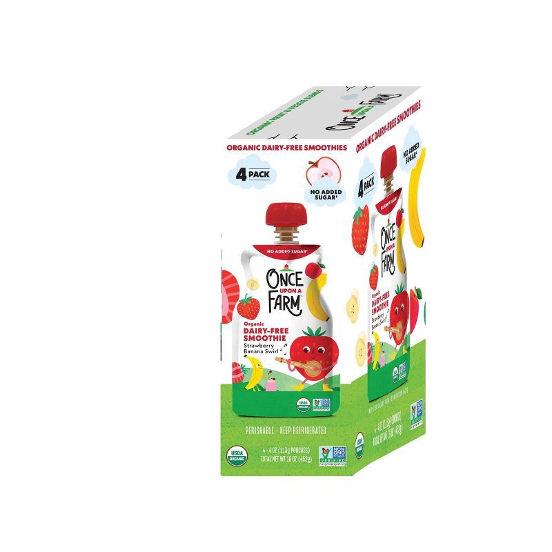 slide 5 of 5, Once Upon a Farm Strawberry Banana Swirl Organic Dairy-Free Kids' Smoothie - 4ct/4oz Pouches, 4 ct; 4 oz