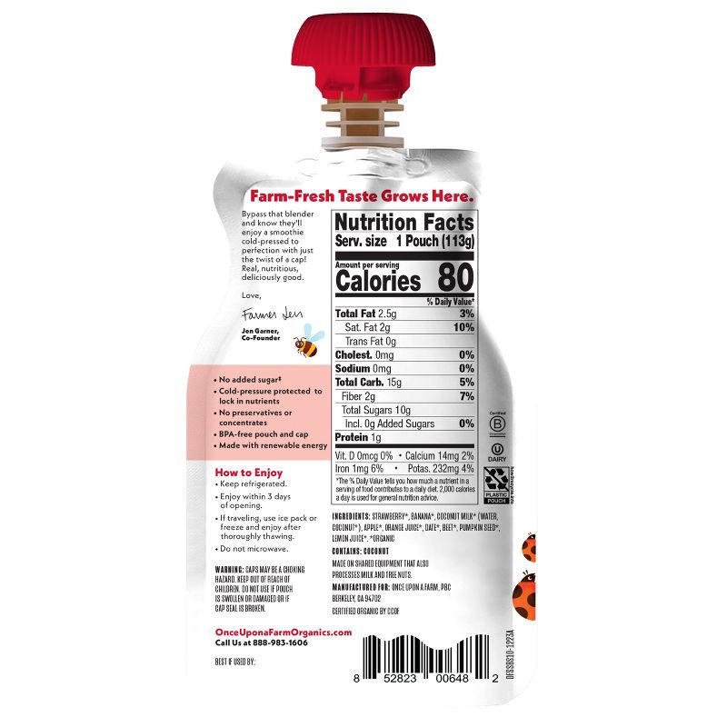 slide 5 of 11, Once Upon a Farm Strawberry Banana Swirl Organic Dairy-Free Kids' Smoothie - 4ct/4oz Pouches, 4 ct; 4 oz