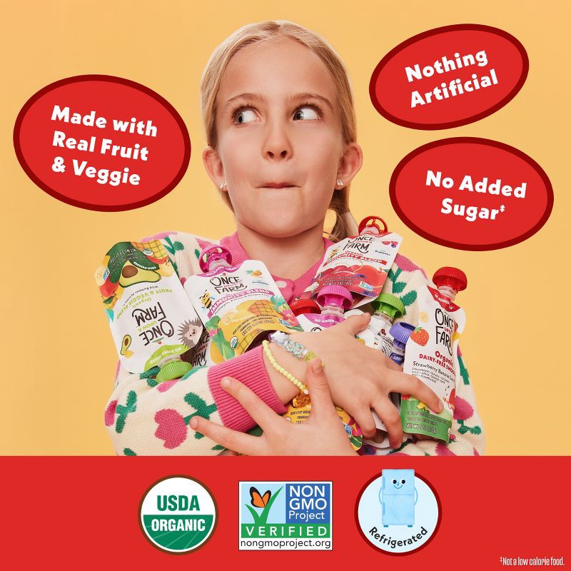slide 6 of 11, Once Upon a Farm Strawberry Banana Swirl Organic Dairy-Free Kids' Smoothie - 4ct/4oz Pouches, 4 ct; 4 oz