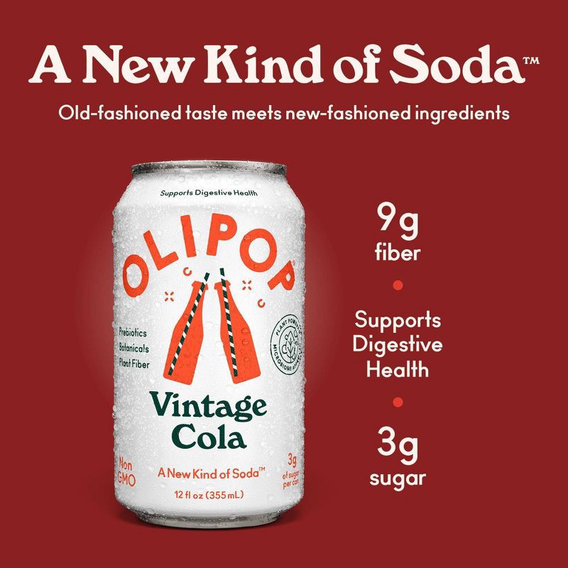 slide 2 of 6, OLIPOP Vintage Cola Prebiotic Soda - 12 fl oz Can, 12 fl oz
